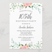 Sweet Floral Sparkle Confetti 105th Birthday Party