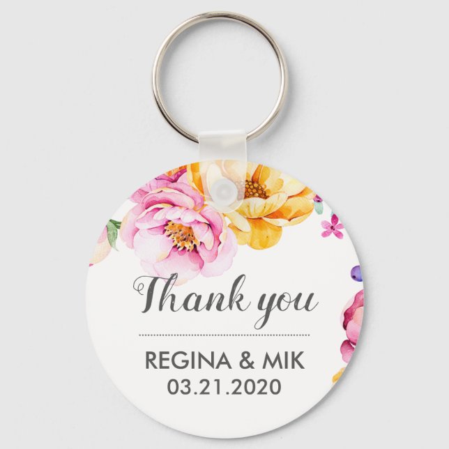 Sweet Floral Spring Wedding Thank You Key Ring (Front)