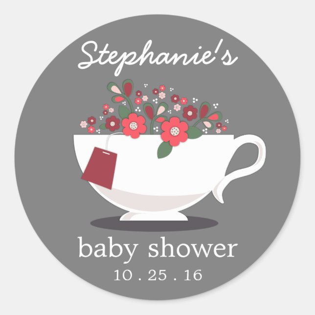 Sweet Floral Teacup Tea Party Baby Shower Classic Round Sticker (Front)