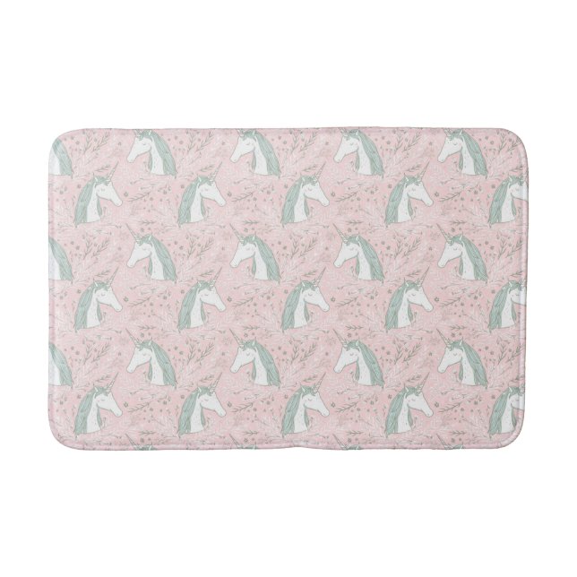 Sweet Floral Unicorn Pattern Bath Mat (Front)
