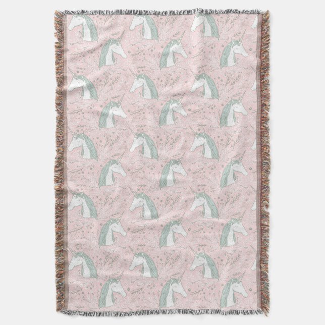 Sweet Floral Unicorn Pattern Throw Blanket (Front Vertical)