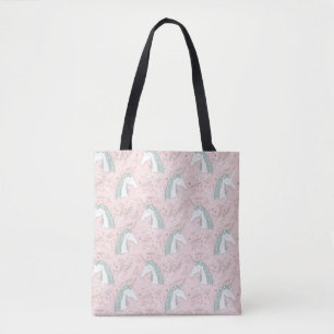 Sweet Floral Unicorn Pattern Tote Bag