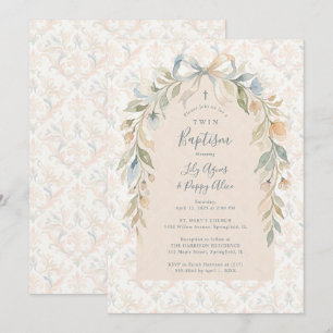 Sweet Floral Watercolor Twin Baptism LPM26 Invitation