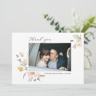Sweet Floral Wedding Photo Thank You Card