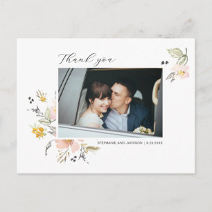 Sweet Floral Wedding Photo Thank You Postcard