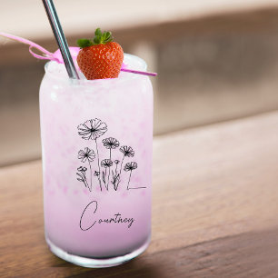 Sweet florals with custom name can glass