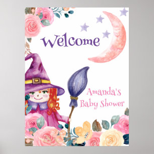 Sweet Flower Witch Baby Shower Welcome Sign 