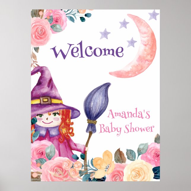 Sweet Flower Witch Baby Shower Welcome Sign  (Front)