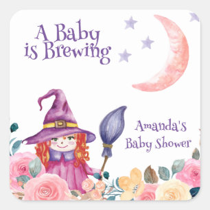 Sweet Flower Witch Cauldron Baby Brewing Shower  Square Sticker