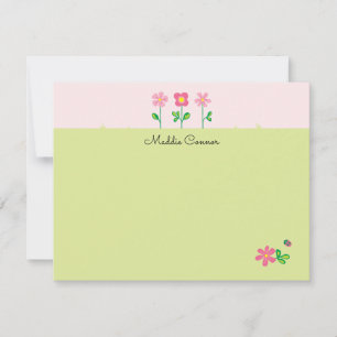 Sweet Flowers in Pink and Green Note Card