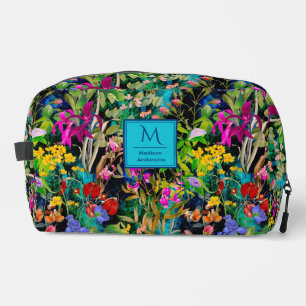 Sweet flowers leaves colourful monogram pattern dopp kit
