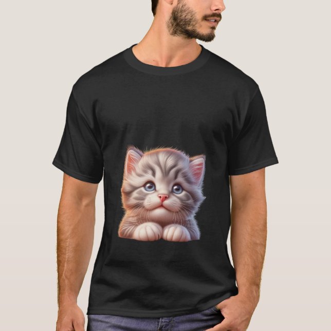 Sweet Fluffy Grey Kitten Blue Eyes Art  ✨🐾💙 T-Shirt (Front)