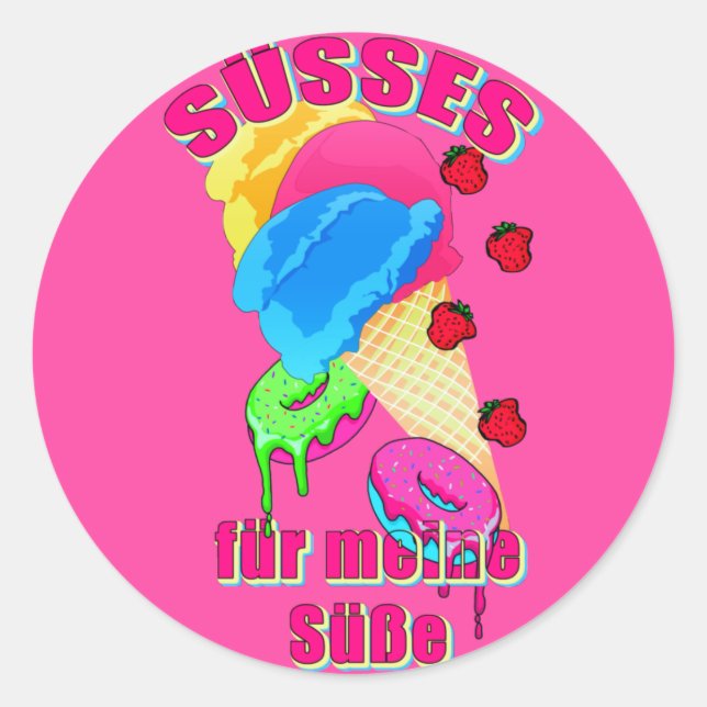 SWEET for my sweet ice cream Donut strawberries Classic Round Sticker (Front)