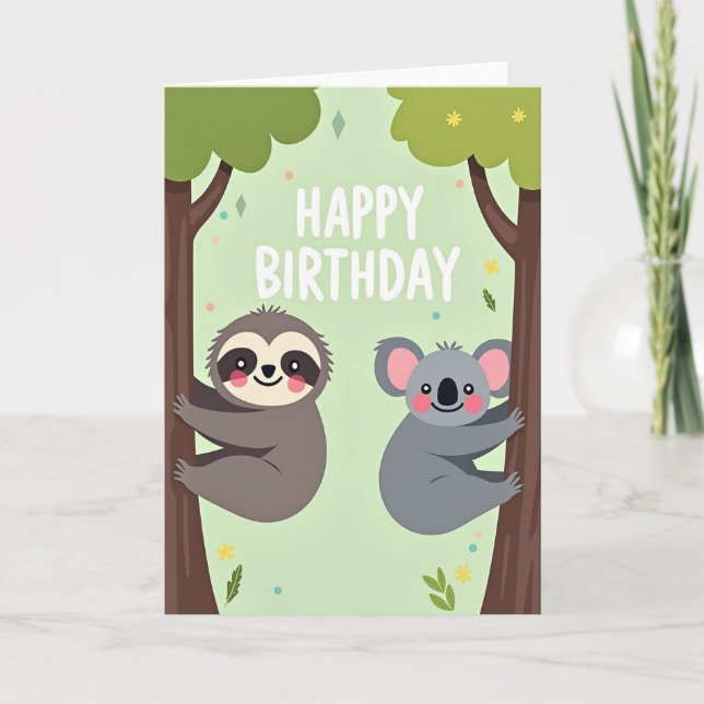Sweet Forest Animal Birthday Card (Front)