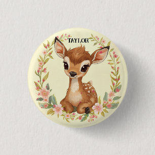 Sweet Forest fawn in a Flower wreath 3 Cm Round Badge