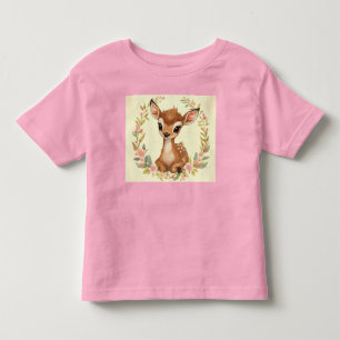 Sweet Forest Fawn in flower wreath Toddler T-Shirt