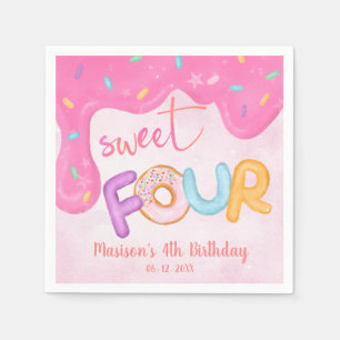 sweet four Pink Frosting Girl's First Birthday  Napkin