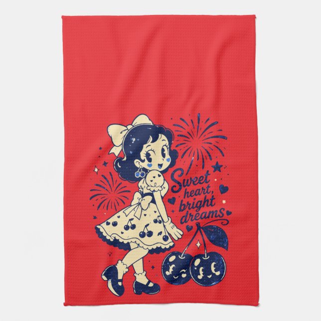 Sweet Fourth of July Independence Day Tea Towel (Vertical)