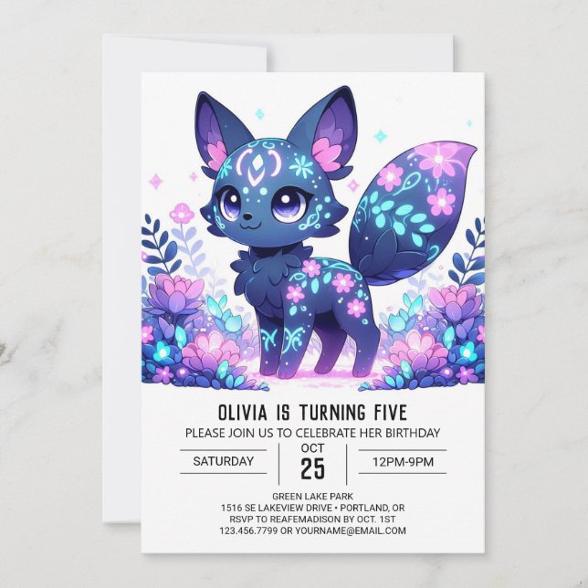 Sweet Fox Digital Birthday Invitation (Front)