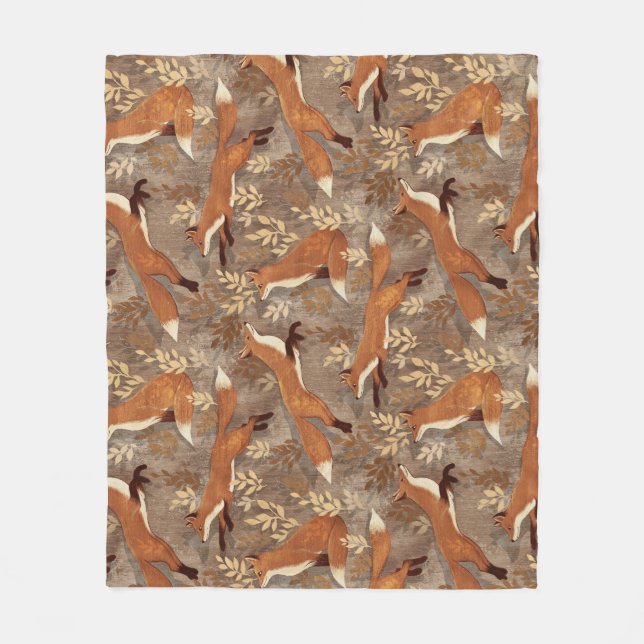 Sweet Fox Pattern in Fall Neutrals Fleece Blanket (Front)