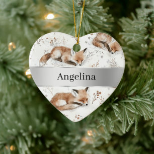 Sweet Fox Silver Ribbon Christmas Ceramic Tree Decoration
