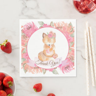Sweet Fox Watercolor Flowers Baby Shower Napkin
