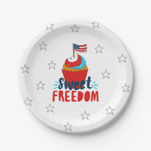 Sweet Freedom Cupcake 4th of July Art 4th of July Paper Plate