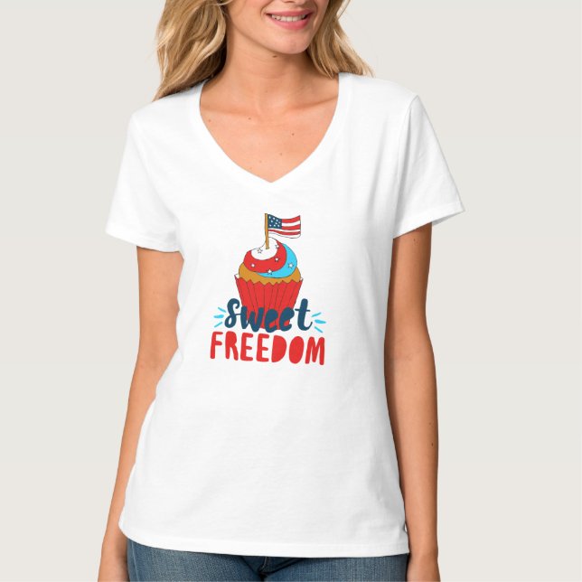 Sweet Freedom Cupcake 4th of July Art 4th of July T-Shirt (Front)