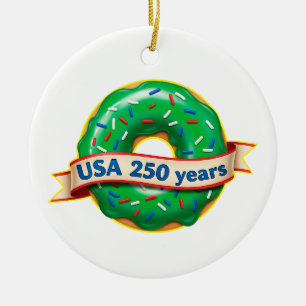 Sweet Freedom Doughnut USA 250 Years  Ceramic Tree Decoration