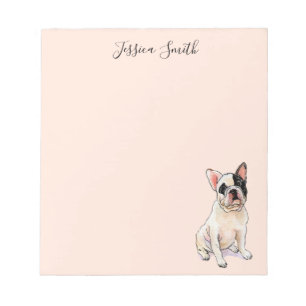 Sweet French Bulldog illustration on Pink Notepad