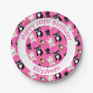 Sweet French Bulldogs Pink Frenchie 10th Birthday Paper Plate