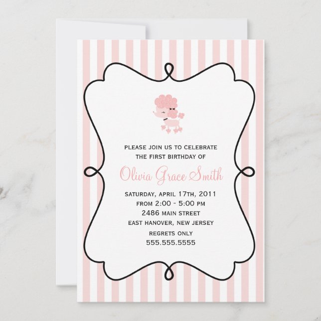 Sweet French Poodle Girls Birthday Party Invitation (Front)