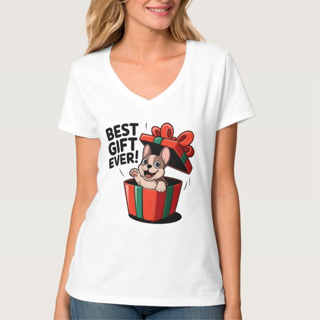 Sweet Frenchie as Christmas gift T-shirt (Front)