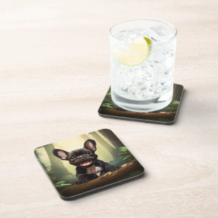😍Sweet Frenchie puppy in a forest Coaster