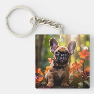 🐶💗Sweet Frenchie puppy in a jungle Key Ring
