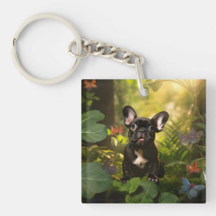 🐶💗Sweet Frenchie puppy in a jungle Key Ring