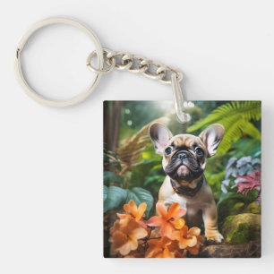 😍Sweet Frenchie puppy in a jungle Key Ring