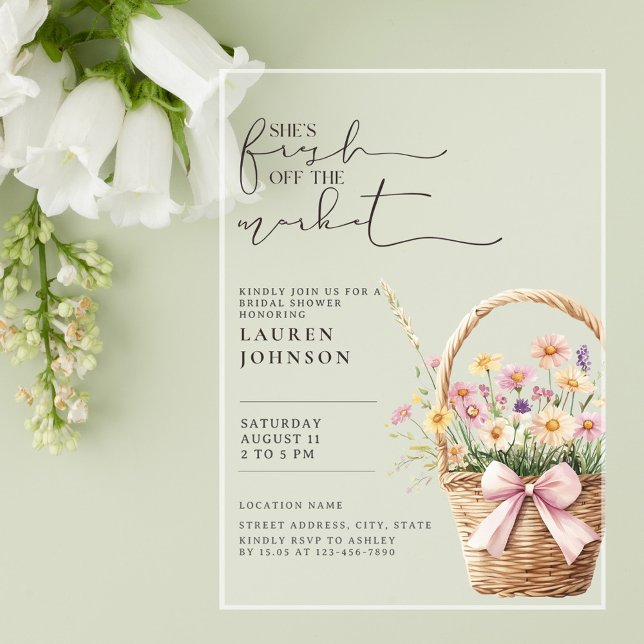 Sweet Fresh Off the Market Floral Bridal Shower Acrylic Invitations (Creator Uploaded)