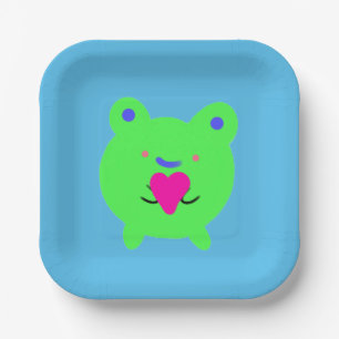 Sweet Frog with Heart Paper Plate
