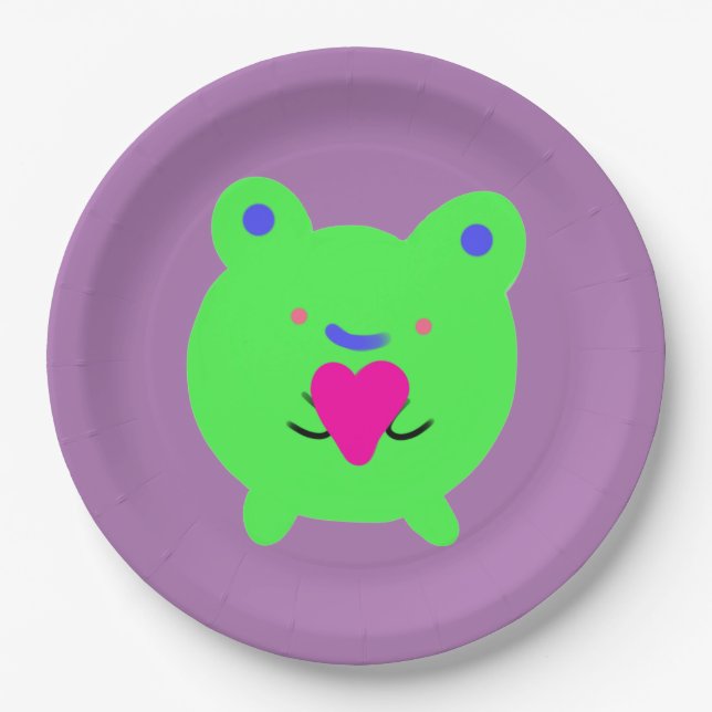 Sweet Frog with Heart Paper Plate (Front)