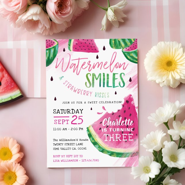 Sweet Fruity Watermelon Birthday Party Invitation (Sweet Fruity Watermelon Birthday Party Invitation)