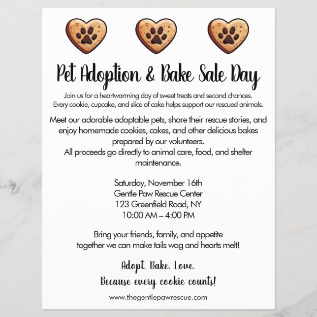 Sweet Fundraiser for Animal Rescue Flyer (Front)