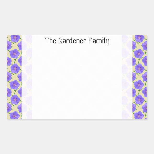 Sweet Garden Blue Geranium Flower on any Colour Rectangular Sticker (Front)
