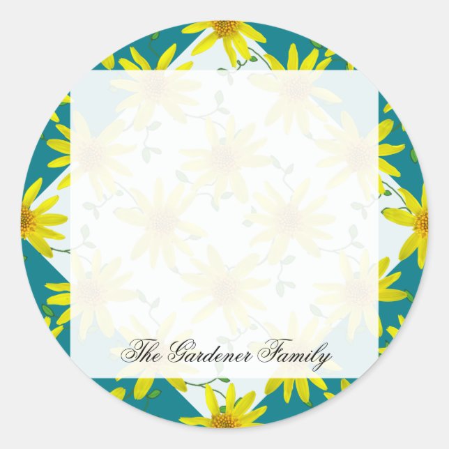Sweet Garden Yellow Arnica Wildflower on any Colou Classic Round Sticker (Front)