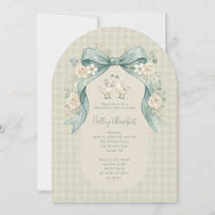 Sweet Geese Twins Baby Shower Sage Gingham LPM26 Invitation