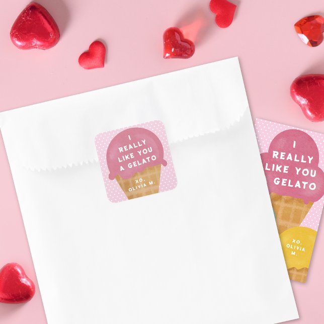 Sweet Gelato Pink Classroom Valentine's Day Square Sticker (sticker shown with coordinating  Valentine's Day classroom cards)