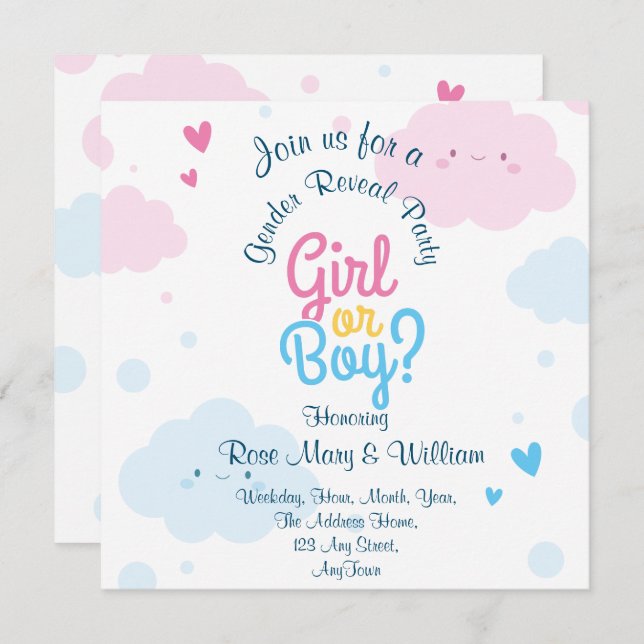 Sweet Gender Reveal Invitation (Front/Back)