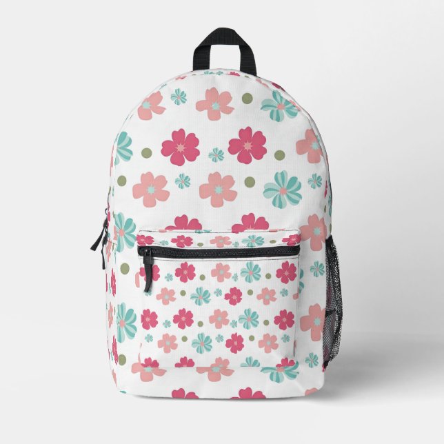 Sweet Geometric Spring Flowers Printed Backpack (Front)