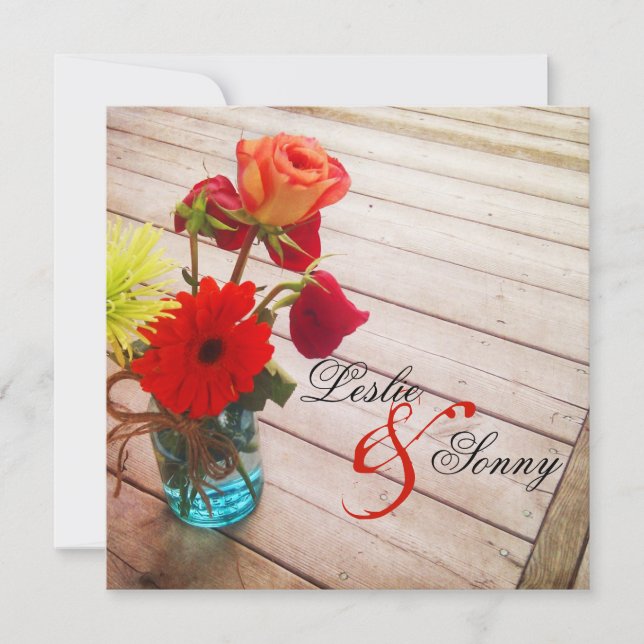 Sweet Gerber Daisy & Roses Wedding Invitation (Front)