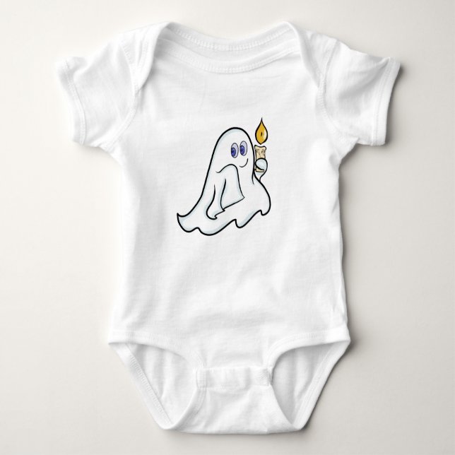  Sweet ghost with candle at Halloween Baby Bodysuit (Front)
